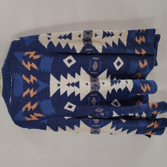 Very J Blue Moraga Pocketed Aztec Open Cardigan Size Small Blue Cream Pink - Picture 7 of 7